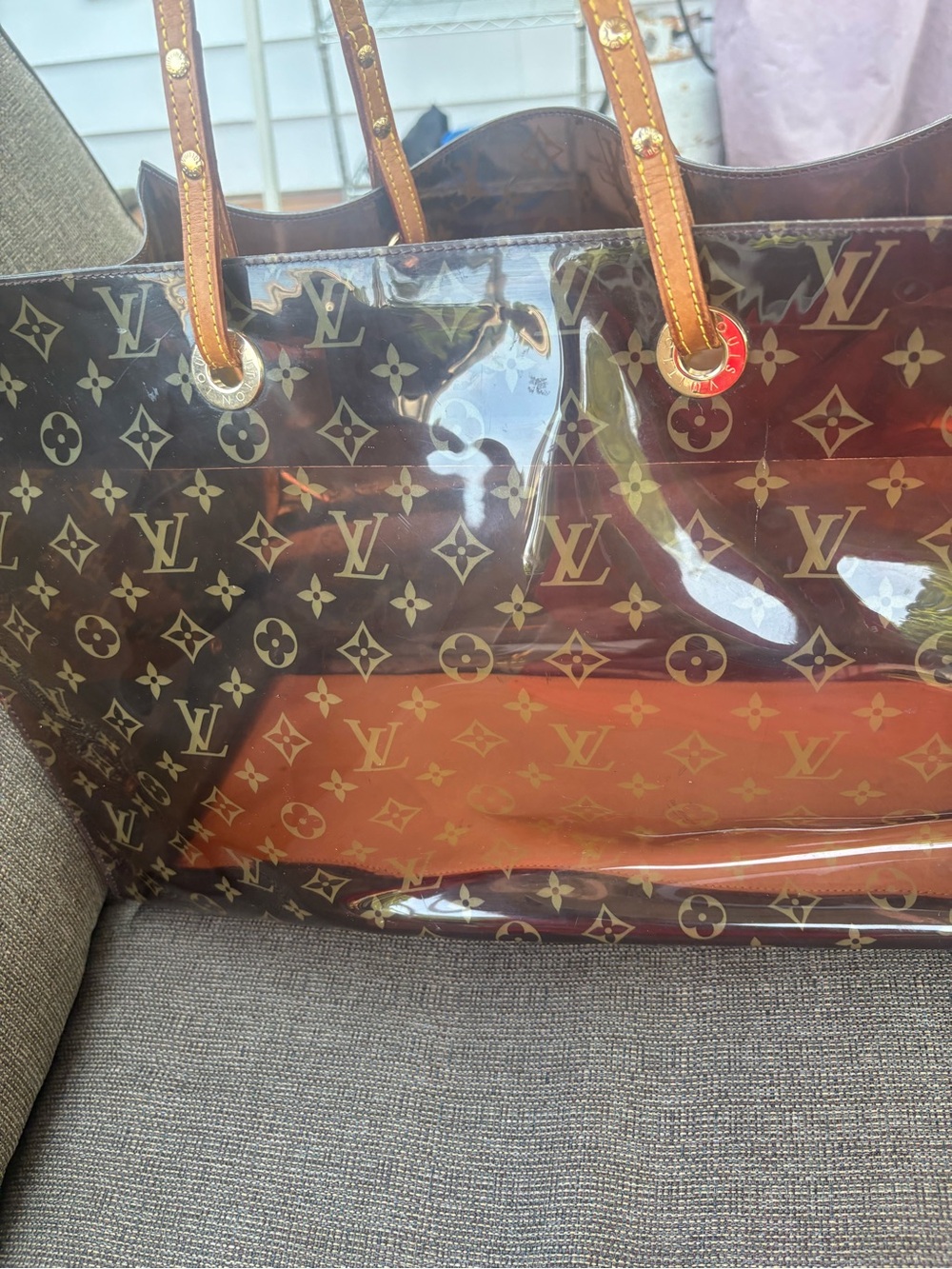 Louis Vuitton Monogram Clear Cabas GM Tote with Brown Trim - Picture 3 of 16